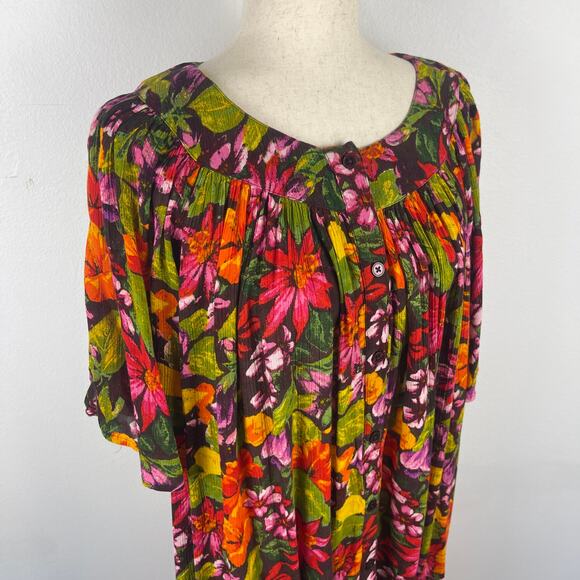 Go Softly Patio House Dress MuMu Orange Brown Floral Pockets Cottage Size Medium - Picture 5 of 9